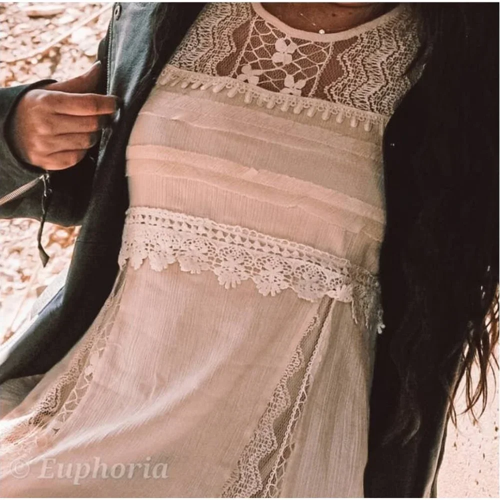 SALE A'reve handmade lace detailed asymmetric dress cream - Picture 3 of 8